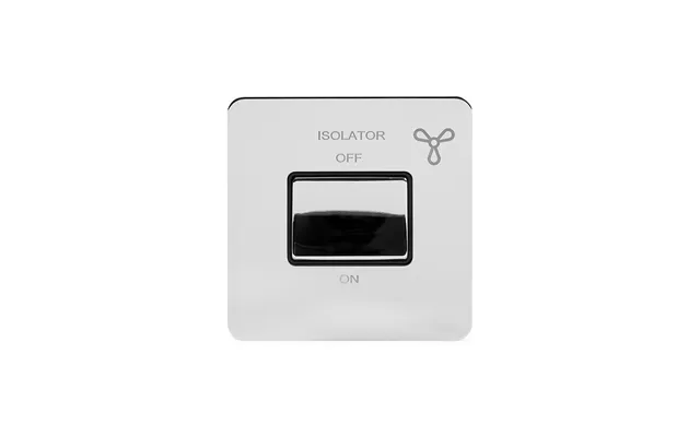 Soho Lighting Polished Chrome Flat Plate 10a 1 Gang 1 Way 3-pole Extractor Fan Isolator Switch Blk Ins Screwless