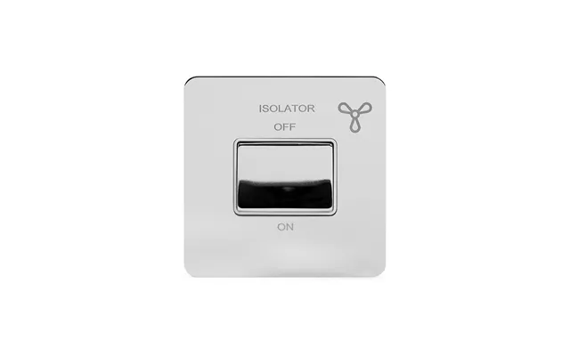 Soho Lighting Polished Chrome Flat Plate 10a 1 Gang 1 Way 3-pole Extractor Fan Isolator Switch Wht Ins Screwless