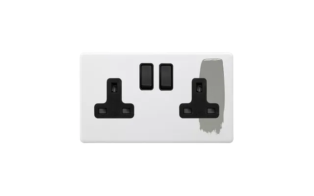 Soho Lighting Primed Paintable 2 Gang Socket 13a Double Pole With With Matt Black Switch - Size 86mm X 146mm X 4
