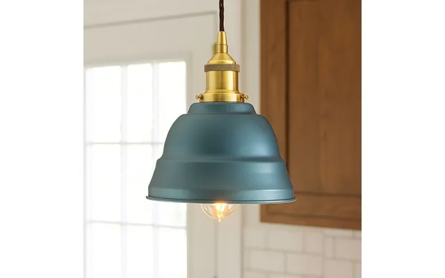 Soho Lighting Racing Blue Lincoln Painted Pendant Light With Matt Antique Copper Lamp Holder And Black Round Cable