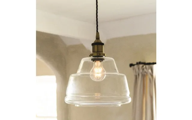 Stepped Clear Glass Pendant Light With Antique Gold Lamp Holder And Black Round Cable - The Soho Lighting Company