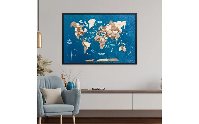3d Wooden Panel World Map - Smokey