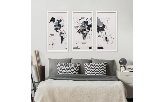 Triptych Wall Art - Wooden World Map Nordik