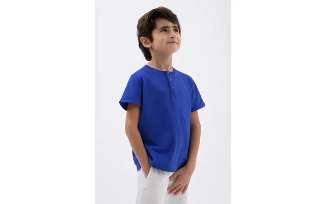 Enorsia Boys Blue Half Placket Button Front T-shirt - Uk 12 18 Mths