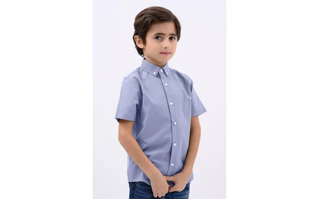 Enorsia Boys Blue Ss Stretch Oxford Shirt 3-14yrs - Uk 5 Yrs