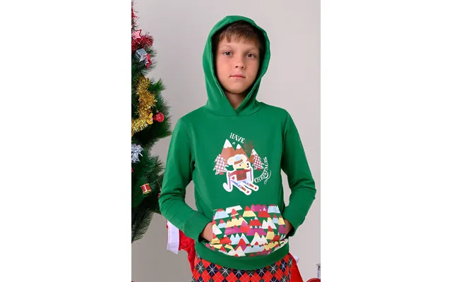Enorsia Boys Green Christmas Ice Skating Print Hoodie 12 18mths-7yrs - Uk 4 Yrs