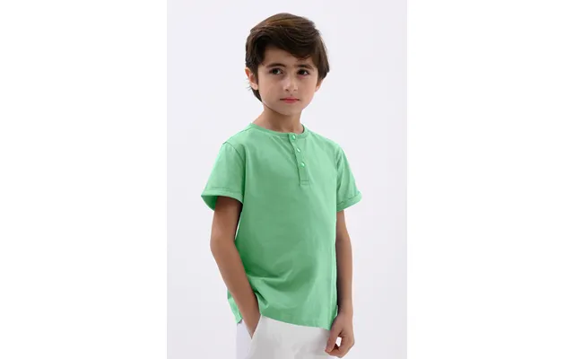 Enorsia Boys Green Half Placket Button Front T-shirt - Uk 3 Yrs