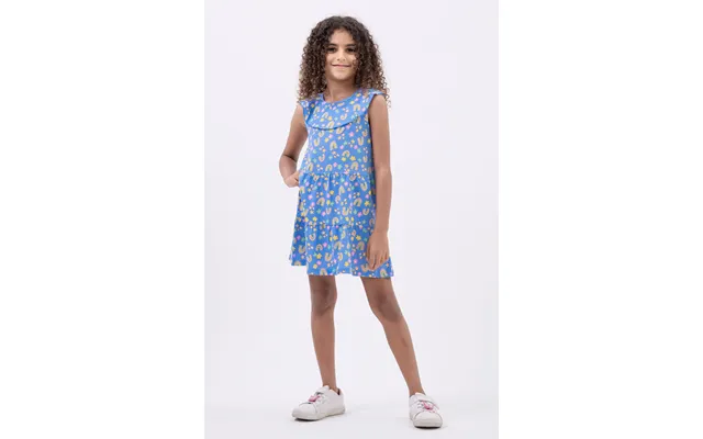 Enorsia Girls Blue Ruffle Neck Jersey Dress - Uk 1.5 2 Yrs