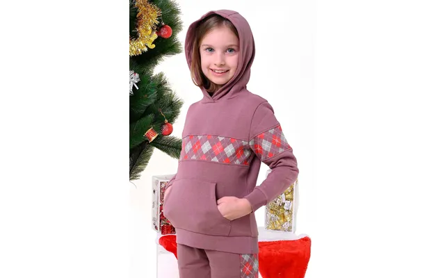 Enorsia Girls Dusty Mauve Argyle Christmas Hoodie 12 18mths-7yrs - Uk 1