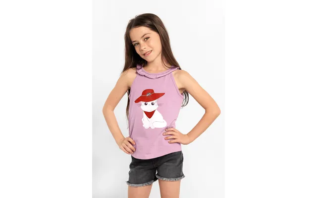 Enorsia Girls Pink Cat With Hat Tank Top 2 3yrs-8 9yrs - Uk 5 6 Yrs