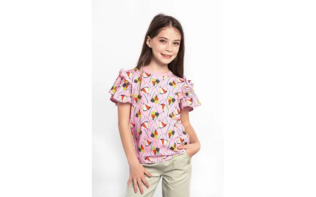 Enorsia Girls Pink Frill Sleeve T-shirt 5 6yrs-10 11yrs - Uk 9 10 Yrs