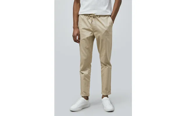 Enorsia Mens Cream Folded Hem Trousers With Drawstring - Uk 36