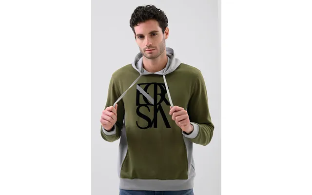 Enorsia Mens Green Flock Print Overhead Hoodie - Uk M
