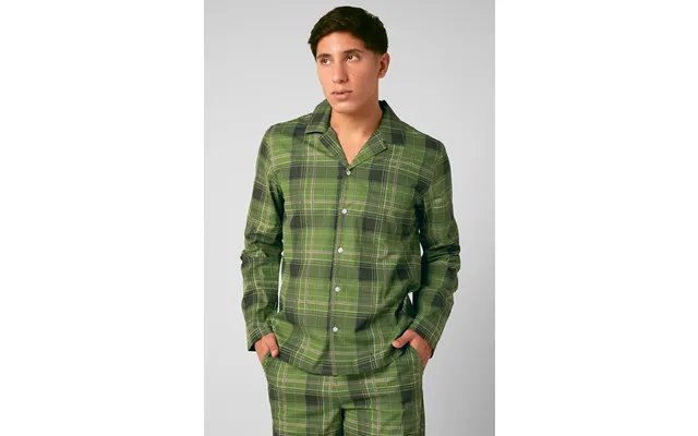 Enorsia Mens Green-grey Check Printed Nightwear Shirt - Uk Xl