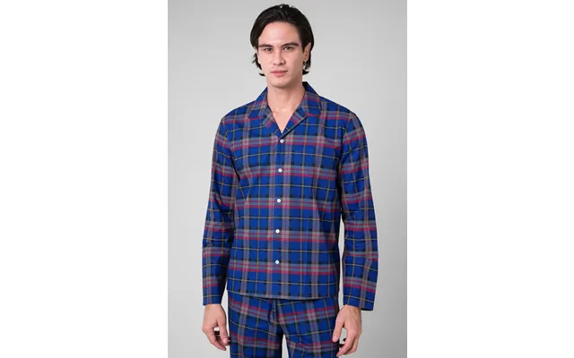 Enorsia Mens Red-blue Check Printed Nightwear Shirt - Uk L