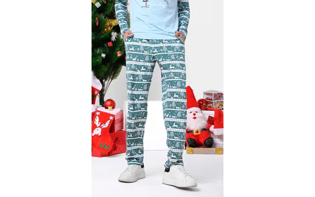 Enorsia Mens Teal Fairisle Print Christmas Pyjama Bottoms - Uk Xl