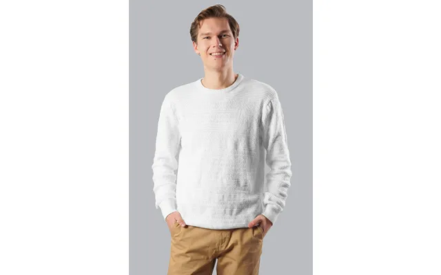 Enorsia Mens White Cotton Textured Crew Neck Jumper - Uk