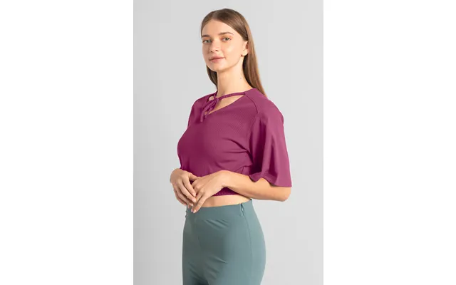 Enorsia Women Purple Knot Details V-neck Bell Sleeve Top - Uk 12