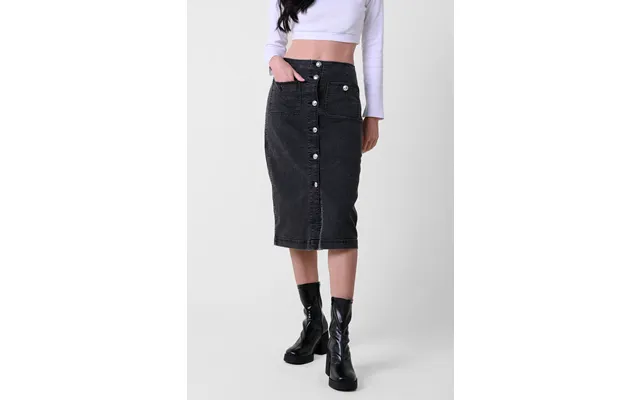 Enorsia Womens Black Washed Black Denim Midi Skirt - Uk 10