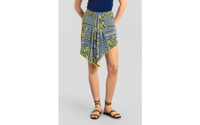 Enorsia Womens Blue Asymmetric Printed Jersey Mini Skirt - Uk 18