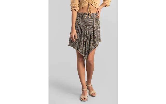 Enorsia Womens Brown Asymmetric Printed Jersey Mini Skirt - Uk 10