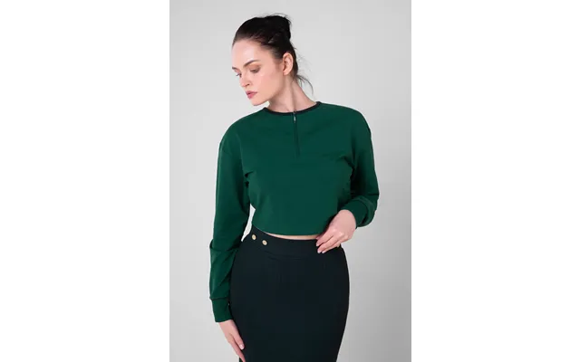 Enorsia Womens Green Drop Shoulder Zip Through Top - Uk 16
