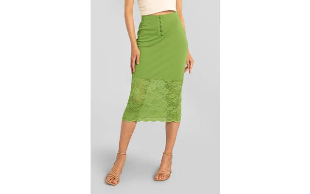 Enorsia Womens Green Lace Tiered Button Detail Midi Skirt - Uk 8