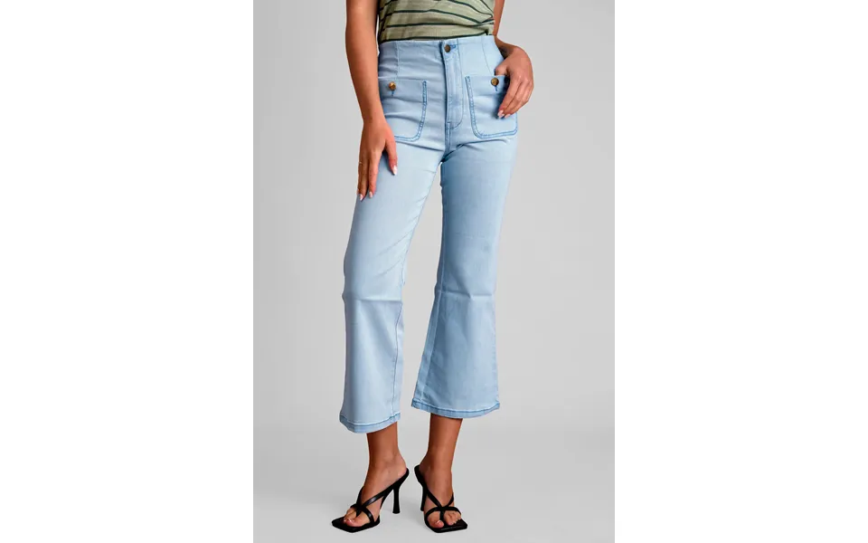 Enorsia Womens Light Blue Cropped Flared Buttoned Jeans - Uk 12