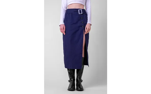 Enorsia Womens Navy Button Detail Midaxi Skirt With Buckle Belt - Uk 8
