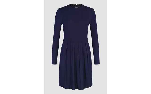 Enorsia Womens Navy Ribbed Jersey Mini Dress With Lace Neck - Uk 8