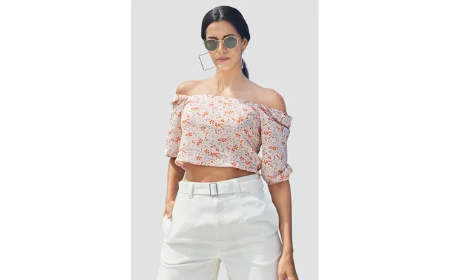 Enorsia Womens Red Floral Bardot Smocked Crop Top - Uk 10 product image