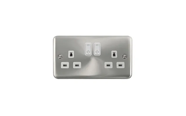 Click 13a 2 Gang Satin Chrome Smart Socket Insert White