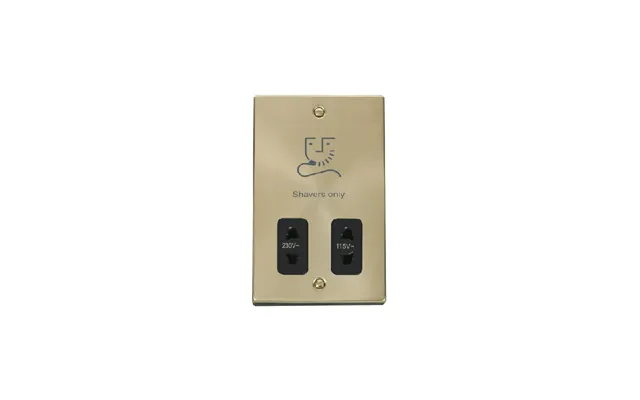 Click Deco 115 230v Dual Voltage Shaver Socket Outlet Satin Brass Insert Black