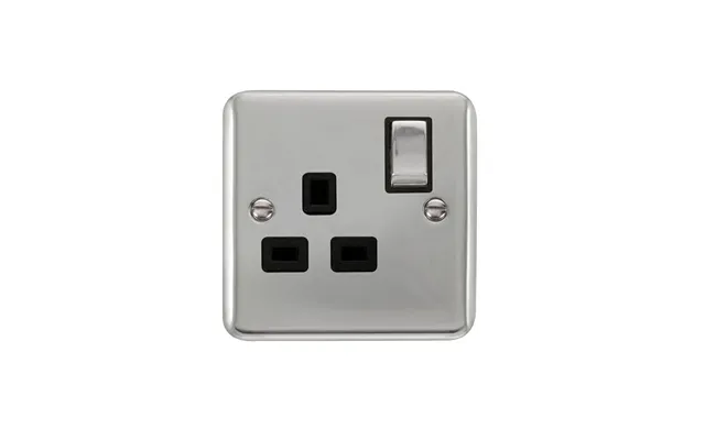 Click Deco Plus 1 Gang Socket 13a Polished Chrome Black Inserts