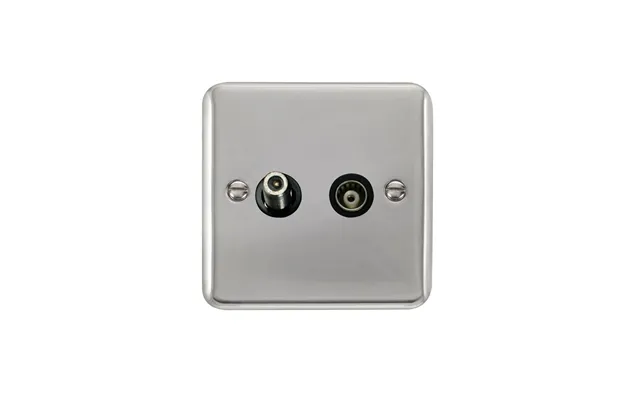 Click Deco Plus Twin Isolated Satellite & Isolated Coaxial Outlet Polished Chrome Black Inserts