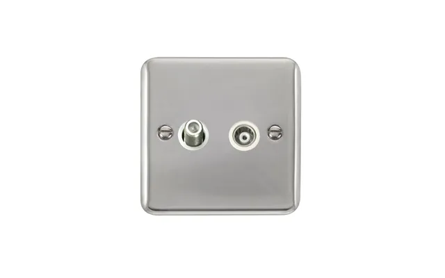 Click Deco Plus Twin Isolated Satellite & Isolated Coaxial Outlet Polished Chrome White Inserts