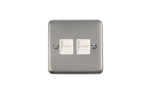 Click Deco Plus Twin Telephone Outlet Master Stainless Steel White Inserts