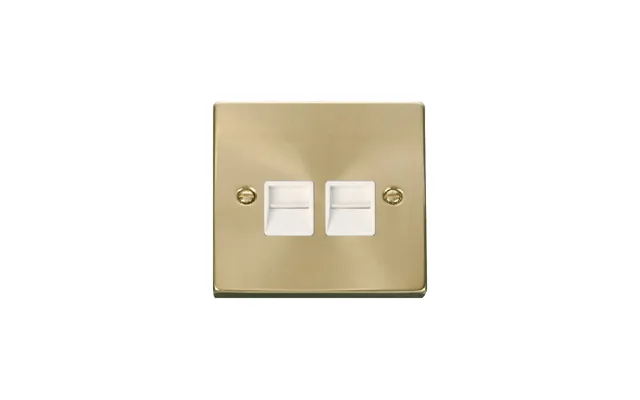 Click Deco Twin Telephone Socket Outlet Master Satin Brass Insert White