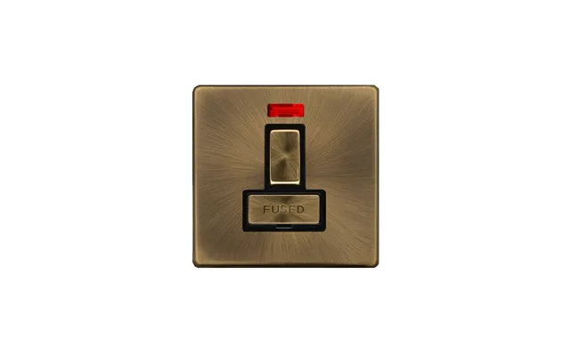 Click Definity 13a Ingot Switched Fused Connection Unit With Neon Antique Brass Cover Plate Black Insert