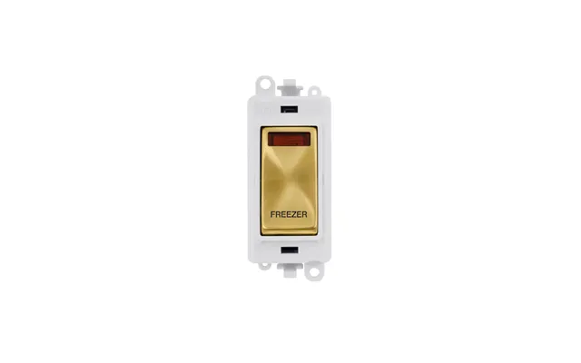 Click Gridpro 20ax Satin Brass Dp Switch Module With Neon Freezer Insert Polar White