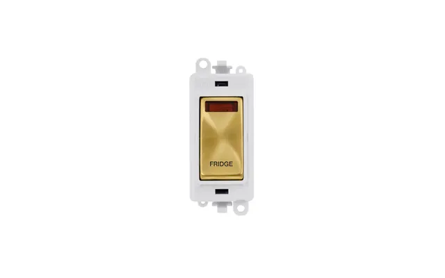 Click Gridpro 20ax Satin Brass Dp Switch Module With Neon Fridge Insert Polar White