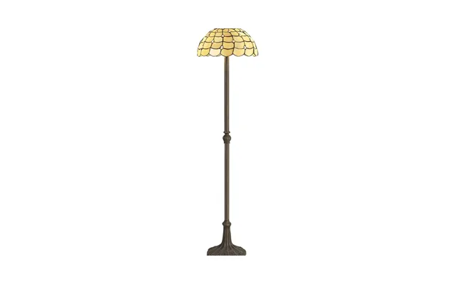 Luxuria Luna 2 Light Leaf Design Floor Lamp E27 With 40cm Tiffany Shade Beige Clear Crystal Aged Antique Brass