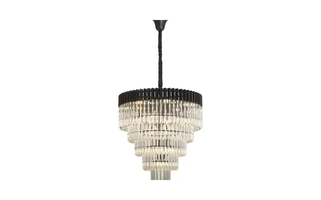 Luxuria Osiris 80cm Pendant Round 5 Tier 19 Light E14 Matt Black Clear Sculpted Glass