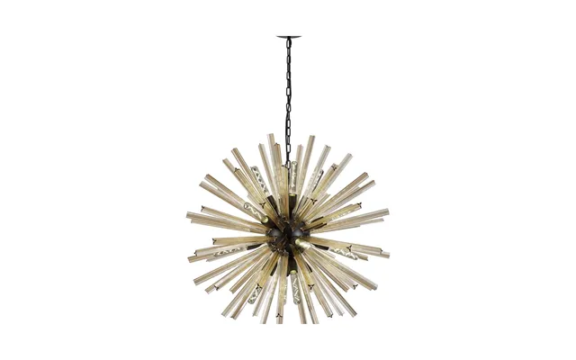 Luxuria Seneca 90cm 16 Light E27 Round Pendant Matt Black Champagne Gold Glass