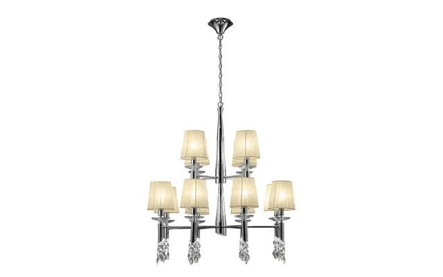 Mantra Tiffany Pendant 2 Tier 12 12 Light E14 G9 Polished Chrome With Cream Shades & Clear Crystal