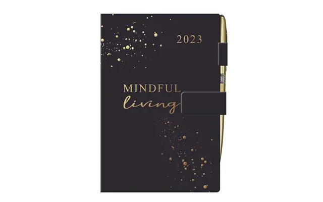 2023 Mindful Living Black & Gold Diary With Pen A5