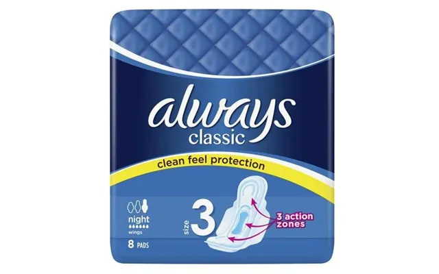 Always Maxi Classic Night Plus Sanitary Pads With Wings Pack Of 8