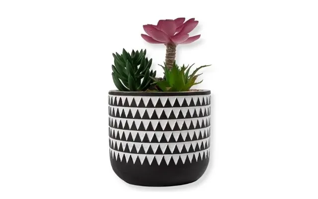 Artificial Pyramid Plant In Black & White Pot