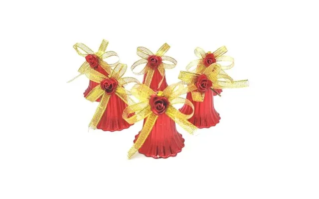 Christmas Gold Hanging Bells 6 Pack - Red & Gold Ribbon