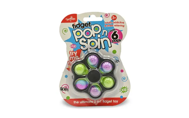Fidget Pop 'n' Spin 6 Pops 2in1 Fidget Toy Assorted Colours - Black Spinner